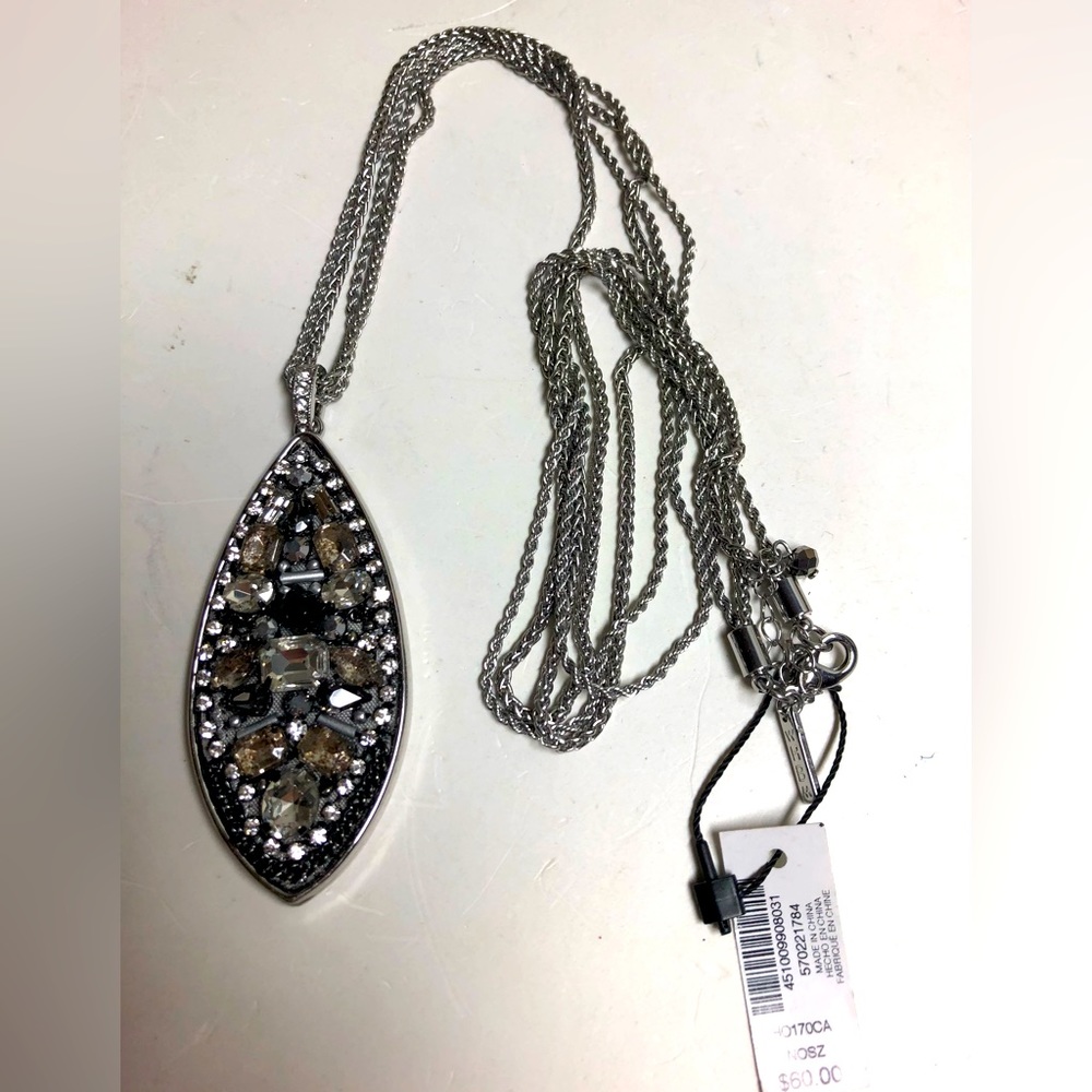 NWT WHITE HOUSE BLACK MARKET Smokey Rhinestone Pendant Teardrop Necklace $60